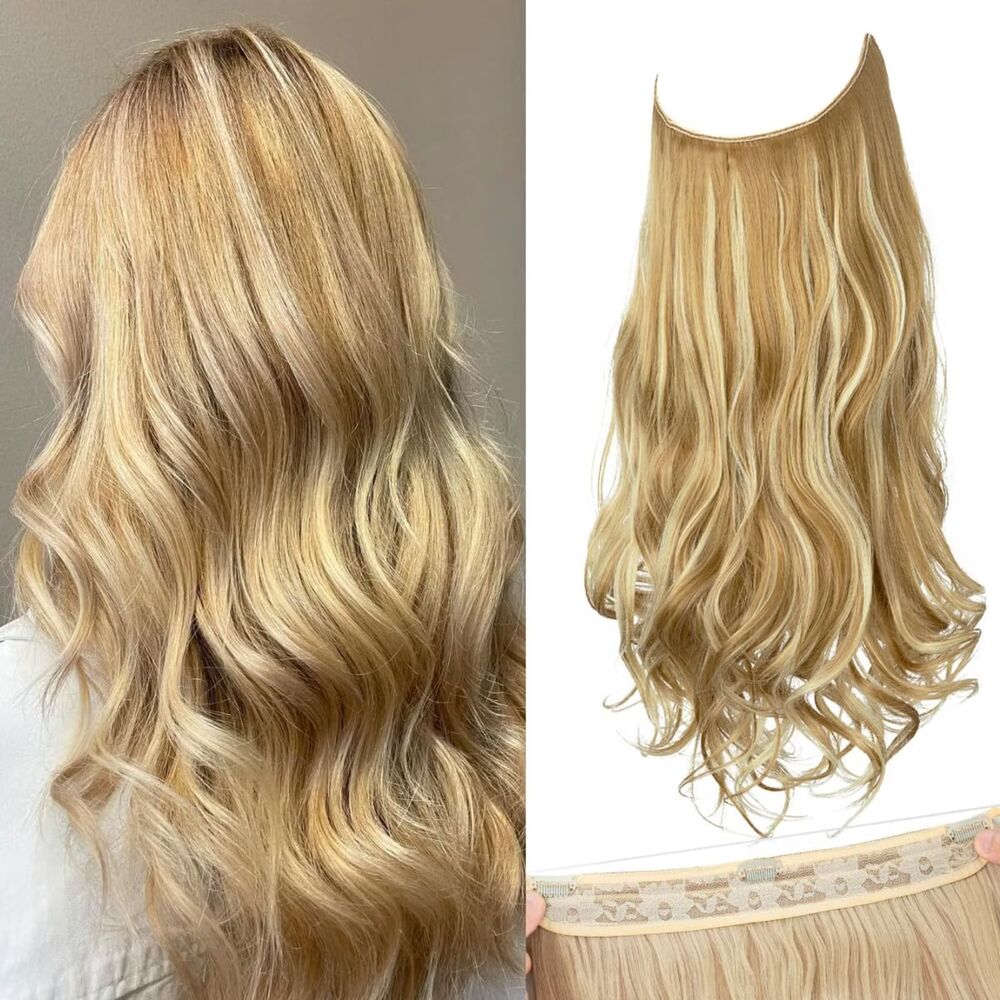 Invisible Wire Hair Extensions with 3 Clips Long Wavy Curly, 18AA-207H001